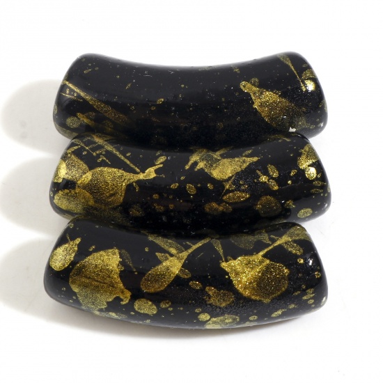 Image de Perles en Acrylique Tube Courbé Noir Paillette Laqué 3cm x 1.1cm, Trou: env. 3mm, 10 Pcs