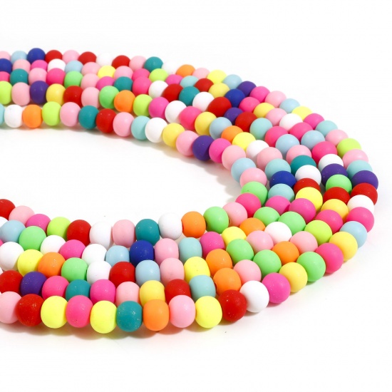 Picture of Polymer Clay Beads Round At Random Color About 7mm Dia, Hole: Approx 1.8mm, 40cm(15 6/8") long, 2 Strands (Approx 68 PCs/Strand)