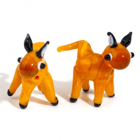Picture of Lampwork Glass 3D Beads Donkey Orange About 28mm x 27mm, Hole: Approx 1.4mm, 2 PCs