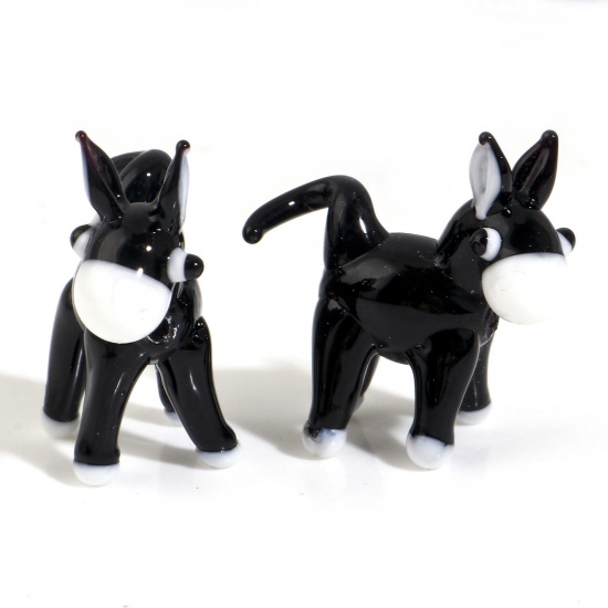 Picture of Lampwork Glass 3D Beads Donkey Black About 28mm x 27mm, Hole: Approx 1.4mm, 2 PCs