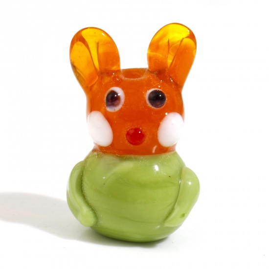 Picture of Lampwork Glass 3D Beads Rabbit Animal Orange About 24mm x 15mm, Hole: Approx 1.6mm, 2 PCs