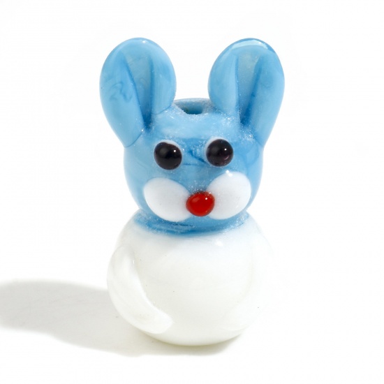 Picture of Lampwork Glass 3D Beads Rabbit Animal Blue About 24mm x 15mm, Hole: Approx 1.6mm, 2 PCs