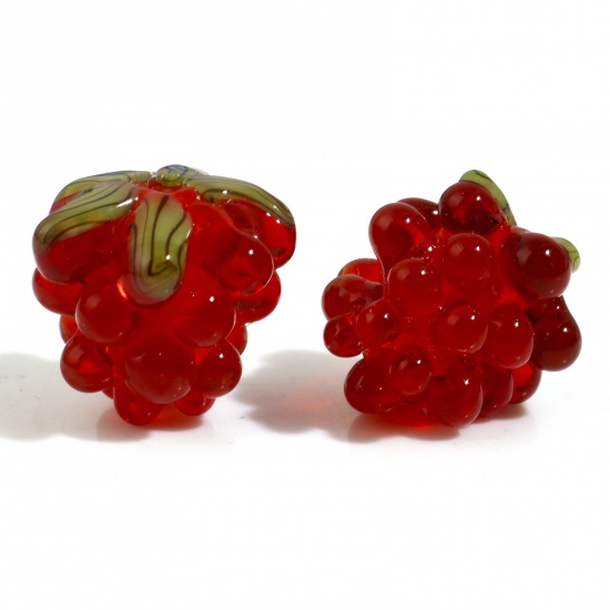 Picture of Lampwork Glass 3D Beads Grape Fruit Red About 13mm x 12mm, Hole: Approx 0.8mm, 1 Piece