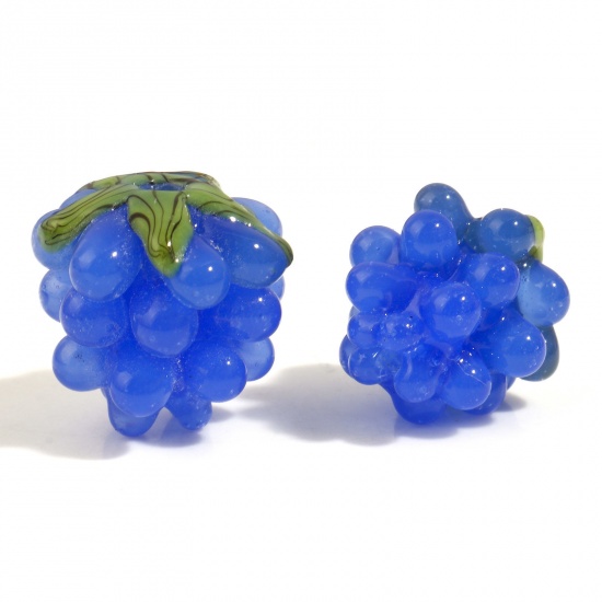 Picture of Lampwork Glass 3D Beads Grape Fruit Blue About 13mm x 12mm, Hole: Approx 0.8mm, 1 Piece