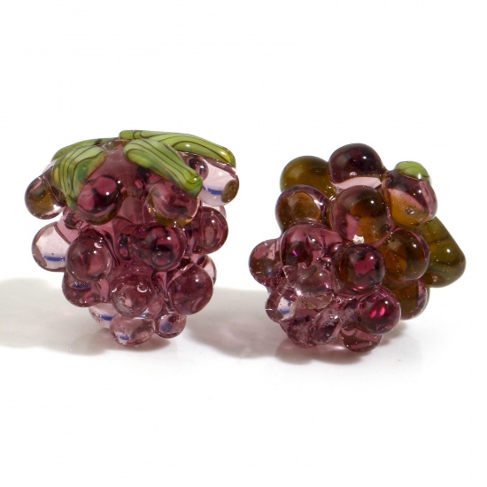 Picture of Lampwork Glass 3D Beads Grape Fruit Puce About 13mm x 12mm, Hole: Approx 0.8mm, 1 Piece