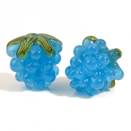 Picture of Lampwork Glass 3D Beads Grape Fruit Skyblue About 13mm x 12mm, Hole: Approx 0.8mm, 1 Piece