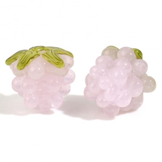 Picture of Lampwork Glass 3D Beads Grape Fruit Pink About 13mm x 12mm, Hole: Approx 0.8mm, 1 Piece