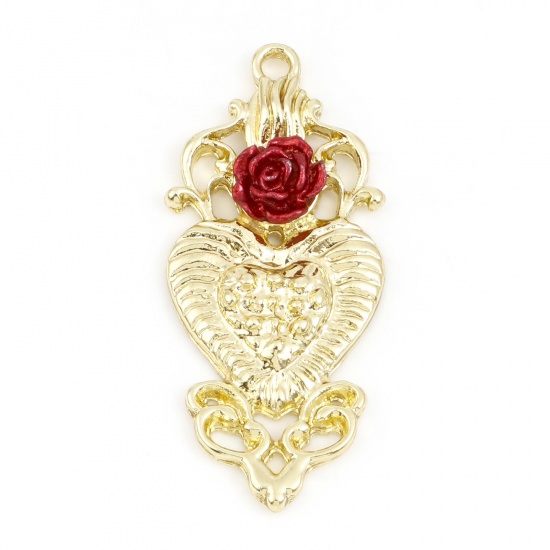 Immagine di Lega di Zinco San Valentino Ciondoli Cuore Oro Placcato Rosso Rosa Pittura 3.4cm x 1.5cm , 5 Pz