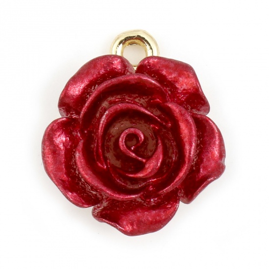Immagine di Lega di Zinco San Valentino Charms Rosa Oro Placcato Rosso Pittura 17mm x 15mm , 5 Pz