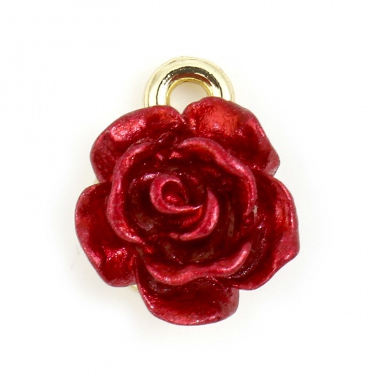 Immagine di Lega di Zinco San Valentino Charms Rosa Oro Placcato Rosso Pittura 11mm x 9mm , 5 Pz