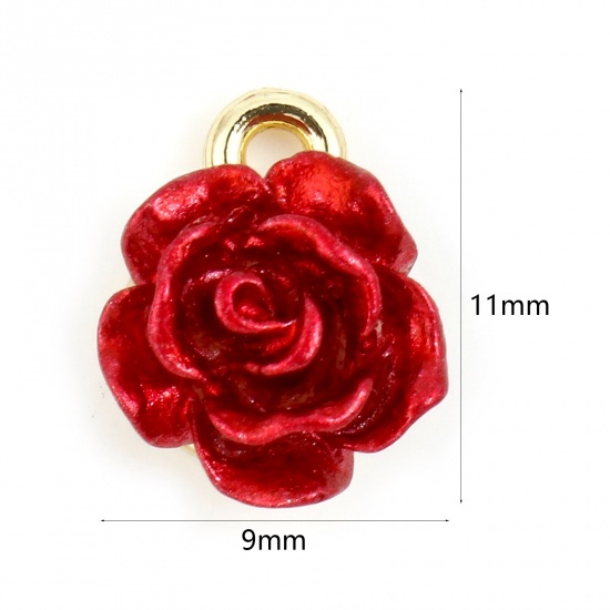 Immagine di Lega di Zinco San Valentino Charms Rosa Oro Placcato Rosso Pittura 11mm x 9mm , 5 Pz