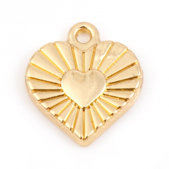 Immagine di Lega di Zinco San Valentino Charms Cuore Oro Placcato Raggi del Sole 17mm x 15mm , 5 Pz