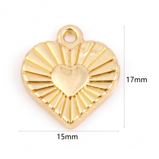 Immagine di Lega di Zinco San Valentino Charms Cuore Oro Placcato Raggi del Sole 17mm x 15mm , 5 Pz