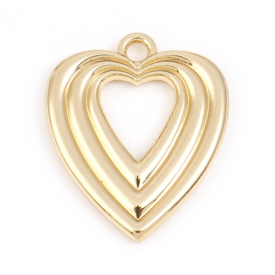 Immagine di Lega di Zinco San Valentino Charms Cuore Oro Placcato 22mm x 18mm , 5 Pz