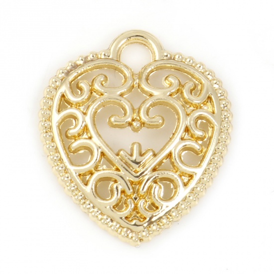 Immagine di Lega di Zinco San Valentino Charms Cuore Oro Placcato Filigrana 17mm x 15mm , 5 Pz