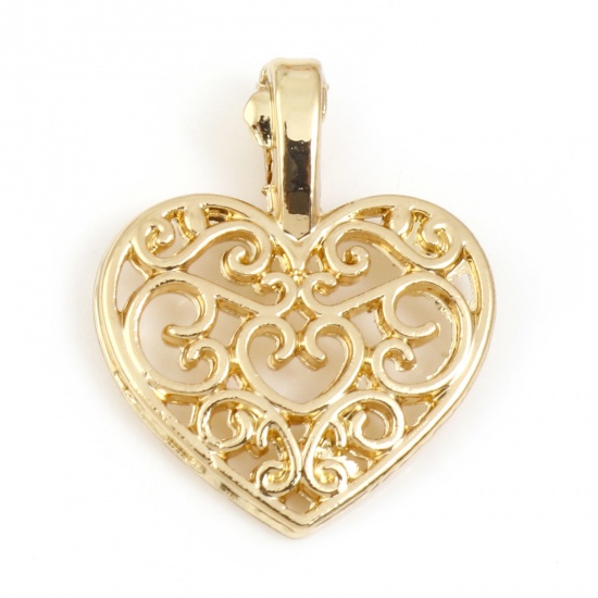 Immagine di Lega di Zinco San Valentino Charms Cuore Oro Placcato Filigrana 18mm x 15mm , 5 Pz