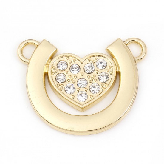 Immagine di Lega di Zinco San Valentino Charms Cuore Oro Placcato ferro di cavallo Trasparente Strass 26mm x 20mm , 5 Pz