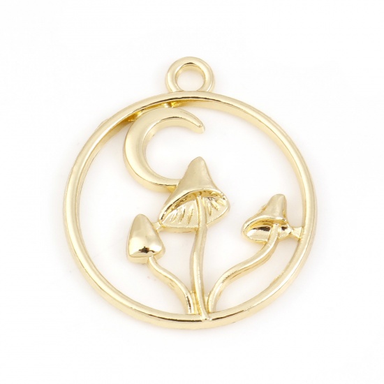 Picture of Zinc Based Alloy Charms Gold Plated Round Mushroom Hollow 24mm x 21mm, 10 PCs
