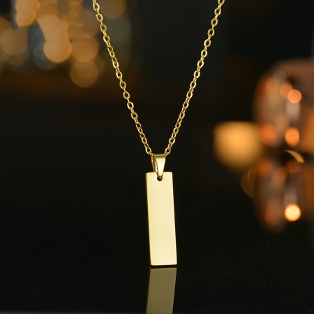 Picture of Stainless Steel Blank Stamping Tags Pendant Necklace Gold Plated Rectangle Double-sided Polishing 48cm(18 7/8") long, 1 Piece