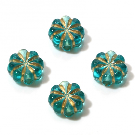 Picture of Acrylic Retro Beads Flower Green Blue About 14mm x 13mm, Hole: Approx 2.6mm, 10 PCs