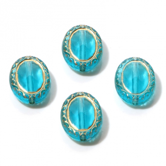 Picture of Acrylic Retro Beads Oval Green Blue About 18mm x 13mm, Hole: Approx 1.6mm, 10 PCs