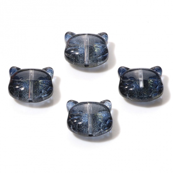 Picture of Lampwork Glass 3D Beads Cat Animal Black About 14mm x 12mm, Hole: Approx 1mm, 50 PCs