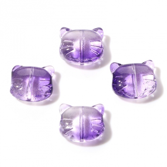 Picture of Lampwork Glass 3D Beads Cat Animal Purple About 14mm x 12mm, Hole: Approx 1mm, 50 PCs