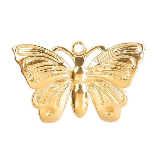Immagine di 2 Pz Placcatura Sottovuoto PVD Ecologica Acciaio Inossidabile Insetto Ciondoli Farfalla Oro Placcato 22mm x 14mm