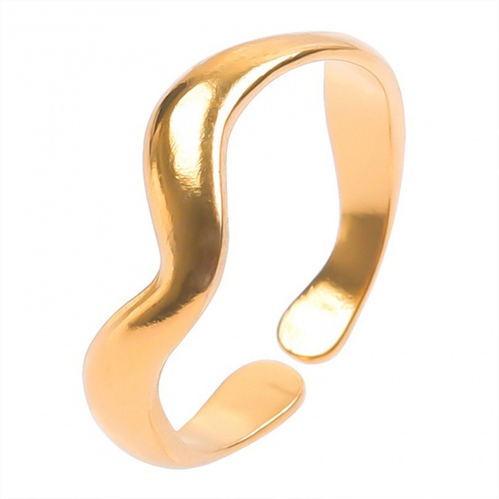Immagine di 1 Pz Placcatura Sottovuoto Acciaio Inossidabile Stile Ins Aperto Regolabile Anello Oro Placcato Onda 18.1mm (taglia di US: 8)
