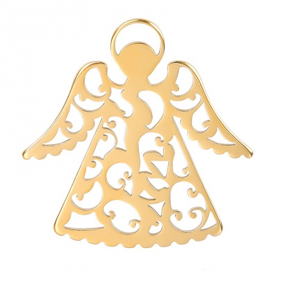 Picture of 2 PCs Vacuum Plating Stainless Steel Religious Pendants Gold Plated Angel Filigree 3cm x 3cm