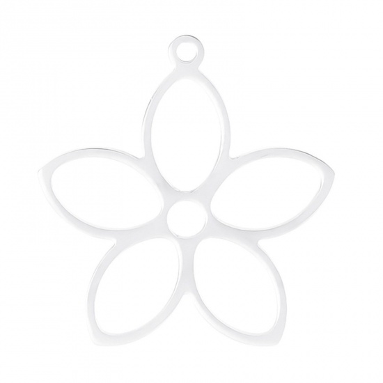Bild von Edelstahl Charms Blumen Silberfarbe Hohl 26mm x 25mm, 2 Stück