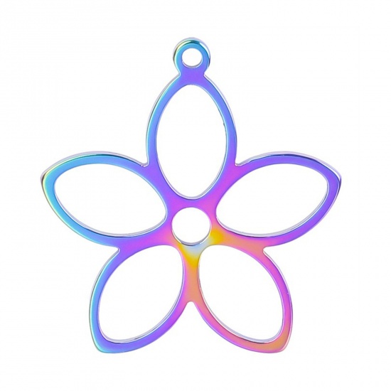 Bild von 2 Stück Umweltfreundliche PVD-Vakuumbeschichtung Edelstahl Charms Blumen Bunt Hohl 26mm x 25mm