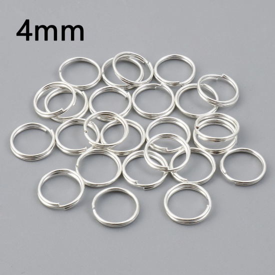 Picture of 0.6mm Iron Based Alloy Double Split Jump Rings Findings Round Silver Plated 4mm Dia, 200 PCs