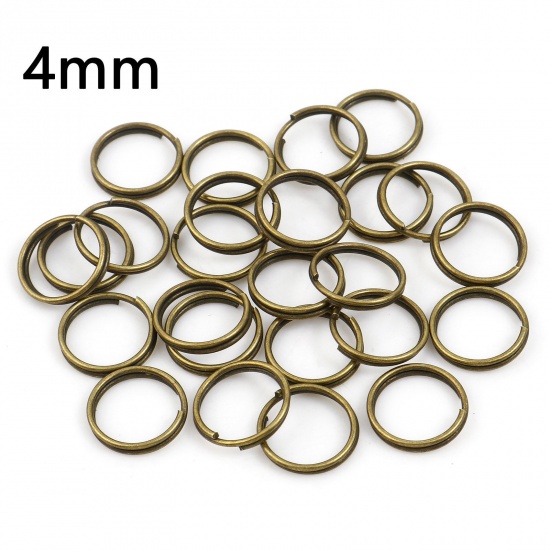 Picture of 0.6mm Iron Based Alloy Double Split Jump Rings Findings Round Antique Bronze 4mm Dia, 200 PCs