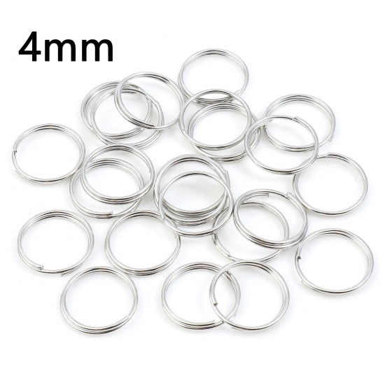Picture of 0.6mm Iron Based Alloy Double Split Jump Rings Findings Round Silver Tone 4mm Dia, 200 PCs
