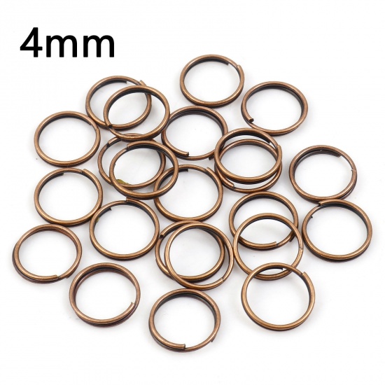 Picture of 0.6mm Iron Based Alloy Double Split Jump Rings Findings Round Antique Copper 4mm Dia, 200 PCs