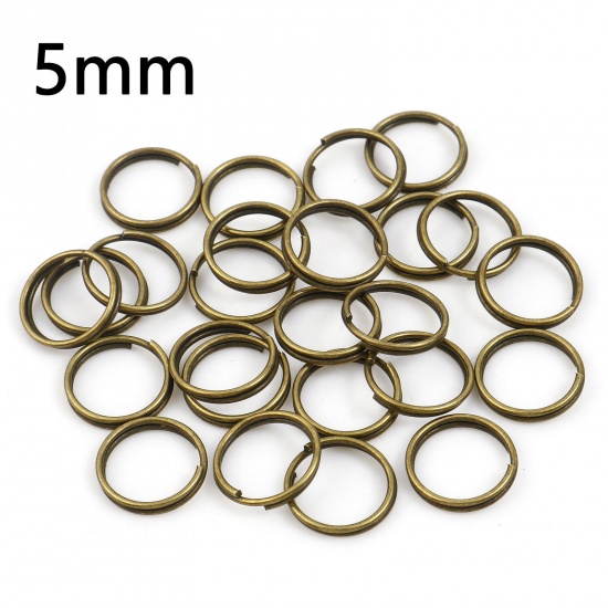 Picture of 0.6mm Iron Based Alloy Double Split Jump Rings Findings Round Antique Bronze 5mm Dia, 200 PCs