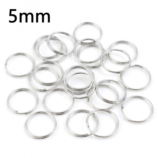 Picture of 0.6mm Iron Based Alloy Double Split Jump Rings Findings Round Silver Tone 5mm Dia, 200 PCs
