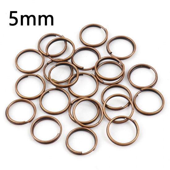 Picture of 0.6mm Iron Based Alloy Double Split Jump Rings Findings Round Antique Copper 5mm Dia, 200 PCs