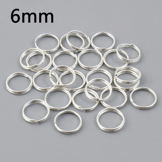 Picture of 0.6mm Iron Based Alloy Double Split Jump Rings Findings Round Silver Plated 6mm Dia, 200 PCs