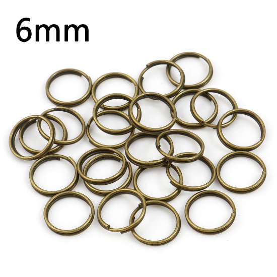 Picture of 0.6mm Iron Based Alloy Double Split Jump Rings Findings Round Antique Bronze 6mm Dia, 200 PCs