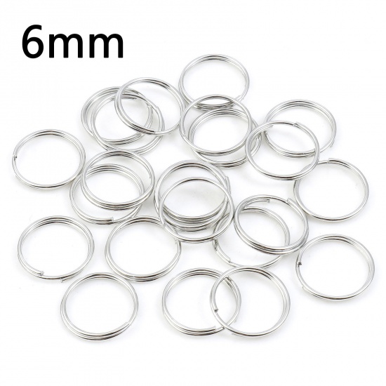 Picture of 0.6mm Iron Based Alloy Double Split Jump Rings Findings Round Silver Tone 6mm Dia, 200 PCs