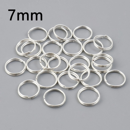 Picture of 0.6mm Iron Based Alloy Double Split Jump Rings Findings Round Silver Plated 7mm Dia, 200 PCs