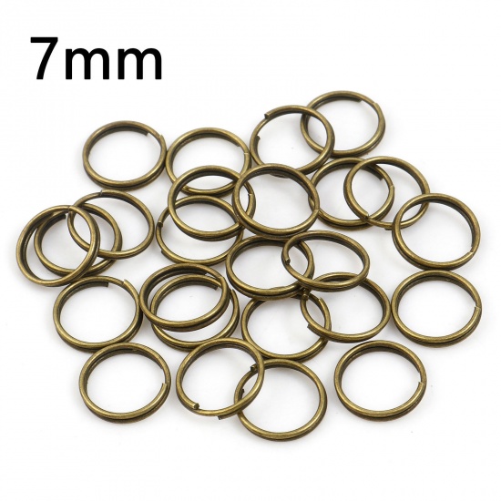 Picture of 0.6mm Iron Based Alloy Double Split Jump Rings Findings Round Antique Bronze 7mm Dia, 200 PCs