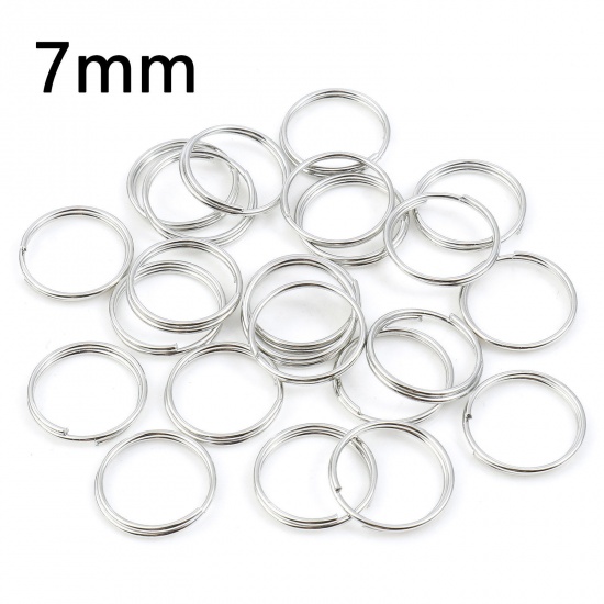 Picture of 0.6mm Iron Based Alloy Double Split Jump Rings Findings Round Silver Tone 7mm Dia, 200 PCs