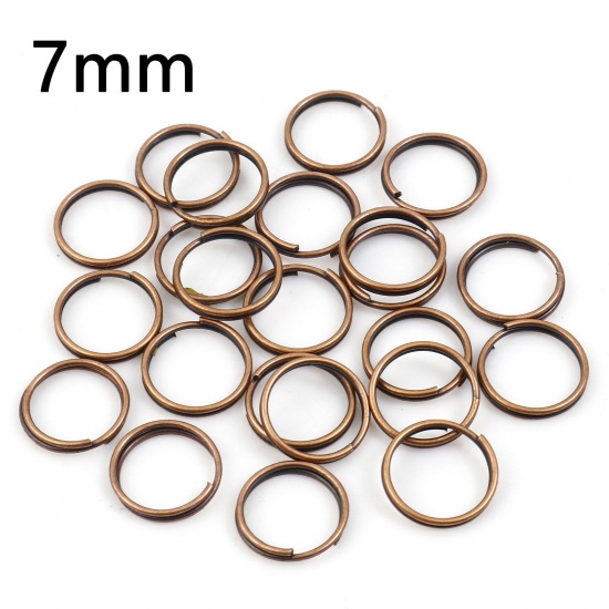 Picture of 0.6mm Iron Based Alloy Double Split Jump Rings Findings Round Antique Copper 7mm Dia, 200 PCs