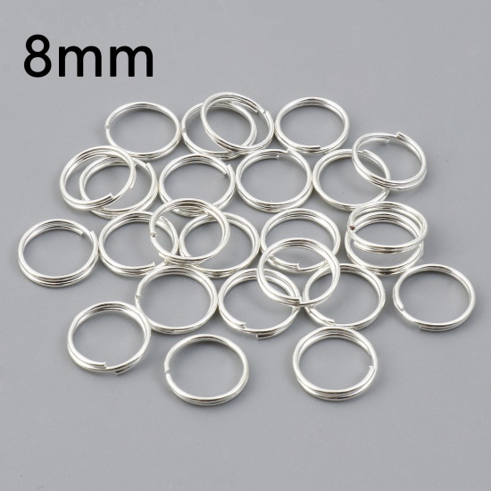 Picture of 0.7mm Iron Based Alloy Double Split Jump Rings Findings Round Silver Plated 8mm Dia, 200 PCs