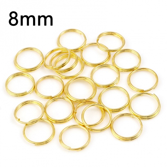 Picture of 0.7mm Iron Based Alloy Double Split Jump Rings Findings Round Gold Plated 8mm Dia, 200 PCs