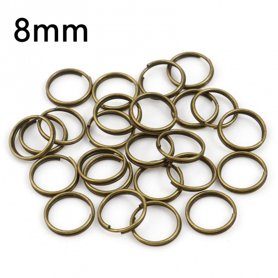 Picture of 0.7mm Iron Based Alloy Double Split Jump Rings Findings Round Antique Bronze 8mm Dia, 200 PCs