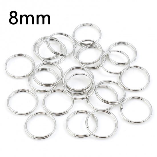 Picture of 0.7mm Iron Based Alloy Double Split Jump Rings Findings Round Silver Tone 8mm Dia, 200 PCs